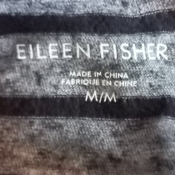 EILEEN FISHER grey and black striped long sleeve t shirt - Picture 2 of 7